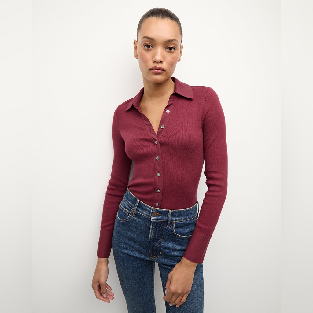 Nwt Veronica Beard Scottie Button Down Shirt In Wine Size L